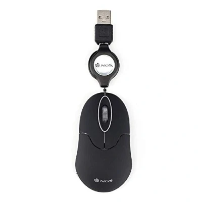 Obrázek NGS SIN Black optická myš 1000dpi a výsuvný USB kabel, na počítač nebo notebook se 2 tlačítky, pro leváky i praváky