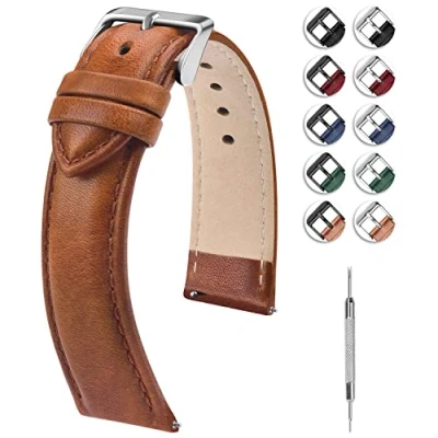 Obrázek Fullmosa 20mm pásek k hodinkám, kožený náramek náhradní pásek, vyměnitelný hodinkám Samsung Watch pánské dámské, 20 mm hnědá + stříbrná přezka