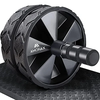 Obrázek Amonax Bauchroller, bauchtrainer ab roller, bauchmuskeltrainer wheel set, mit Rutschfester, inkl. gut gepolsterter Kniematte/Knieauflage, für Männer und Frauen, Bauchmuskeltraining (Schwarz)