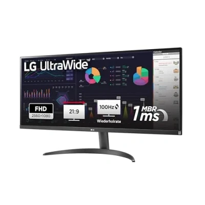 Obrázek LG Electronics 34WQ500 B UltraWide™ Full HD 34&quot; (87cm), 2560 x 1080, 21:9, AMD FreeSync™, HDR10 and VESA DisplayHDR™ 400, IPS with sRGB 99% (Typ.), Waves MaxxAudio®, 5ms GtG Schwarz