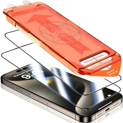 Obrázek UniqueMe pro iPhone 15 pancéřové sklo, ochranná fólie na displej Full Screen, nerozbitná odolná proti rozbití, žádný prach, žádné bubliny, pancéřová