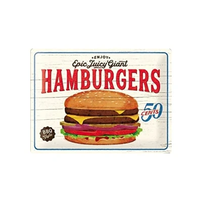 Obrázek Nostalgic Art Retro plechová cedule, hamburgery nápad na dárek pro fanoušky večeří, z kovu, vintage design k dekoraci, 30 x 40 cm