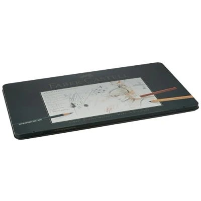 Obrázek FABER CASTELL 112977 Pitt Monochromatická sada v kovovém pouzdru, velká, 33dílná
