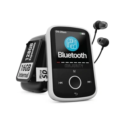 Obrázek MP3 Player Bluetooth přehrávač děti 16 GB interní paměť, rozšířitelná 128 s běžícím klipem USB Hudební 34 hodin MAJORITY GO