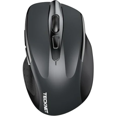 Obrázek TECKNET Bluetooth myš, nabíjecí myš bezdrátová (tři režimy: BT 5.0/3.0 + 2,4G), 4800 DPI, ergonomická tichá pro notebooky, Mac OS, Android, Windows, šedá