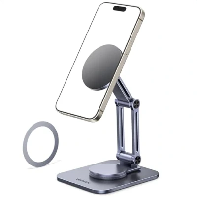 Obrázek UGREEN Magnetický stojan na mobilní telefon nastavitelný do 360, hliníkový držák mobilního telefonu Magsafe s kovovými kroužky, kompatibilní iPhone 16 15 14 13 12 Pro Max a