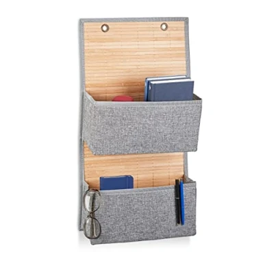 Obrázek Relaxdays Závěsné uložení koupelna a chodba, 2 přihrádky, šatní věšák 62 x 33 12 cm V Š T, bambus látka, šedá
