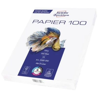 Obrázek AVERY Zweckform 2566 papír do tiskárny / kopírky (250 listů, 100 g/m², DIN A4, vysoce bílý, pro všechny tiskárny) 1 balení