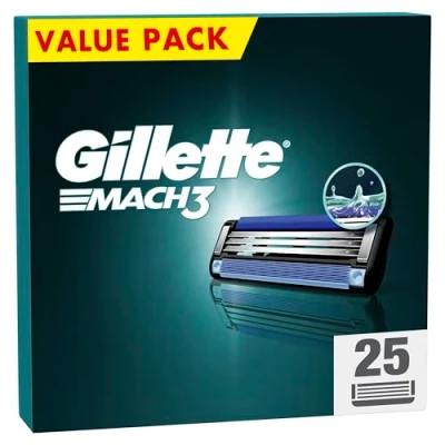 Obrázek Gillette Mach3 holicí břity pro strojky, 25 náhradních břitů mokré strojky s 3násobným břitem