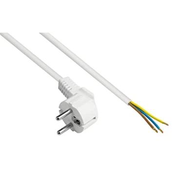 Obrázek Good Connections P0185 W020 síťový kabel, 2 m, zástrčka s ochranným kontaktem typ E+F (CEE 7/7, zalomený) na odizolovaných koncích, napájecí kabel pro konfekcionování, 0,75 mm² bílý