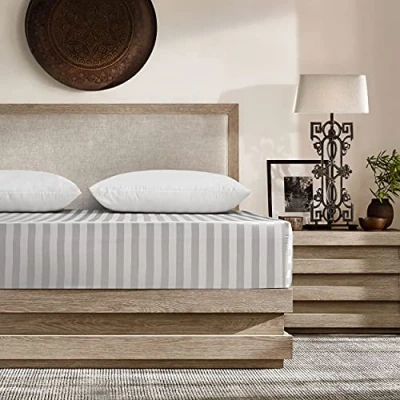 Obrázek Damier saténové napínací prostěradlo 90 x 200 cm, bílé hedvábí, lesklé prostěradlo, vysoce kvalitní proužky, vhodné pro matrace do 30 cm