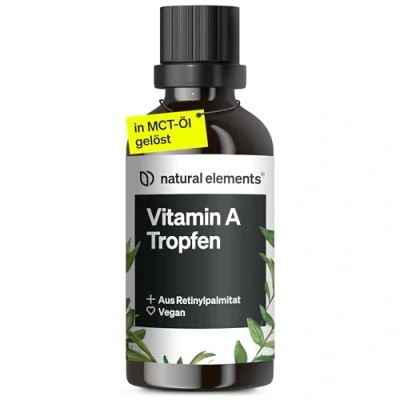 Obrázek Kapky vitaminu a 50 ml vitamin (retinylpalmitát) rozpuštěný v MCT kokosovém oleji veganský, vysoká dávka, bez zbytečných přísad vyrobeno Německu laboratorně testováno