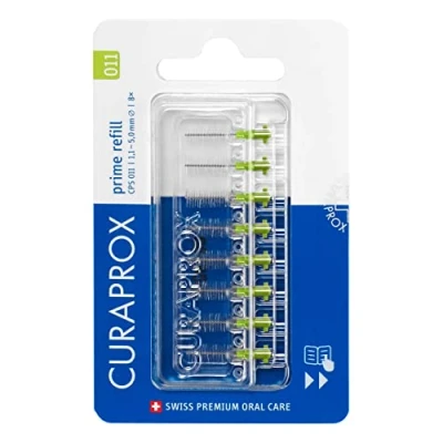 Obrázek Curaprox Mezizubní kartáčky CPS 011 prime, Refill, 8 kusů, zelené, průměr 1,1 mm, účinnost 5 doplňovací balení, bez držáku