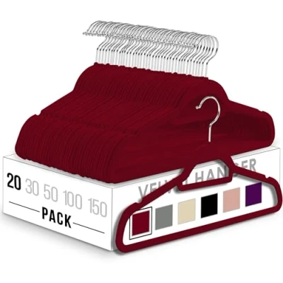 Obrázek Utopia Home Premium Antirutsch Kleiderbügel aus Samt rutschfeste und strapazierfähige mit Krawattenhalter Stark genug, Jacken Pullover zu halten (Burgund, 20er Pack)