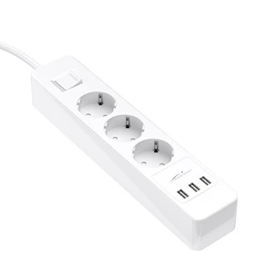 Obrázek KabelDirekt 3násobná zásuvková lišta, vícenásobná zásuvka A lišta s certifikací TÜV ochranou proti přepětí USB nabíječka (max. 4000 W/250 V/16 se zvýšenou