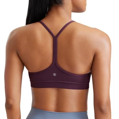 Obrázek CRZ YOGA Dámská Butterluxe racerback sportovní podprsenka vycpaná bez kostic Y záda jóga letní prodyšná špagetová top, Tmavá lila