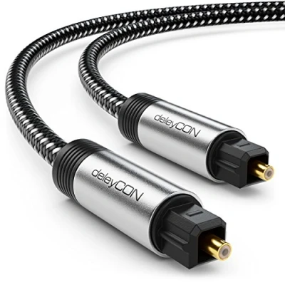 Obrázek deleyCON 10m Toslink kabel Optický digitální audio s kovovou zástrčkou a nylonovým pláštěm SPDIF optických vln