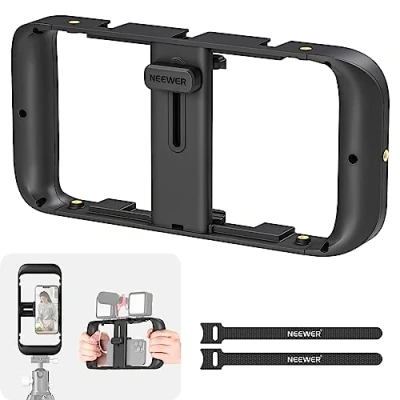 Obrázek NEEWER klec na telefon Cage Video Rig, rukojeť mobil stabilizační s patkou příslušenství a závitem 1/4&quot;, videozáznam film Rig kompatibilní iPhone 16 15 Pro Max 14 13 Plus Mini 12 Android