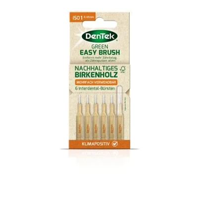 Obrázek DenTek Interdentální štětiny Green Brush ISO/velikost 1 extra jemné pro velmi úzké meziprostory rukojeť z březového dřeva certifikovaného FSC s hygienickou ochrannou krytkou cukrové třtiny, 20 g