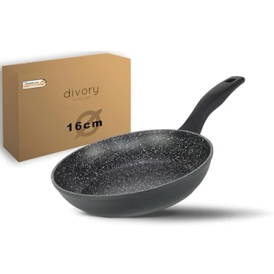 Obrázek DIVORY Bratpfanne 16cm kein Induktion Antihaft Beschichtete kleine Universalpfanne für alle Herdarten Sichere Griffe (Schwarz, 16cm)