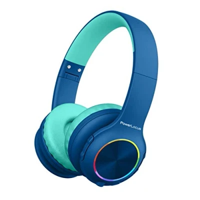 Obrázek PowerLocus dětská sluchátka Bluetooth, bezdrátová s LED světly a omezením hlasitosti 94DB, skládací sluchátka, HD Stereo, Micro SD, vestavěný mikrofon pro školy/notebook/mobilní