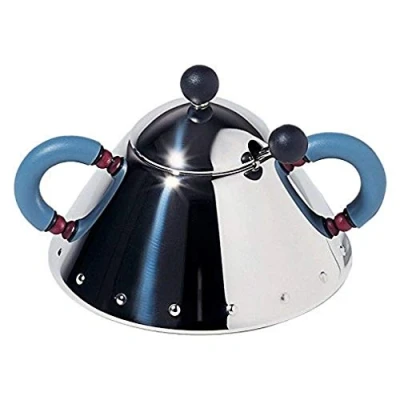 Obrázek Alessi Cukřenka s lžičkou z ušlechtilé oceli, rukojeti světle modré a knoflík černý, 6,5 x 10,5 2 cm