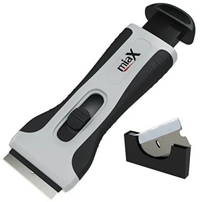 Obrázek miaX Profesionální škrabka na varné desky vaše spolehlivá do kuchyně a domácnosti stabilní s rukojetí Soft Touch náhradní čepele integrované ve skleněné škrabce