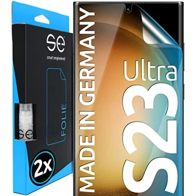Obrázek S. E pro Samsung Galaxy S23 Ultra ochranná fólie 2X v sadě z Německa, snadná instalační pomůcka, bez prachu, bublin TPU materiál,