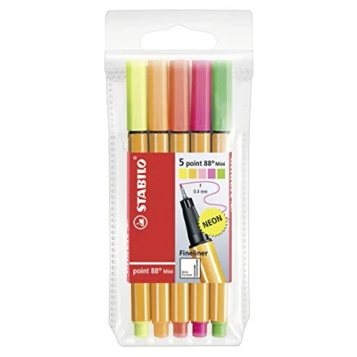 Obrázek Fineliner STABILO point 88 Mini balení 5 ks s různými neonovými barvami