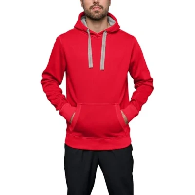 Obrázek HRM Unisex Sweat Hoodie I Premium pulovr s kapucí pro dámy a pány kontrastní podšívkou Basic dámský pánský kvalitní udržitelné oblečení, Malina