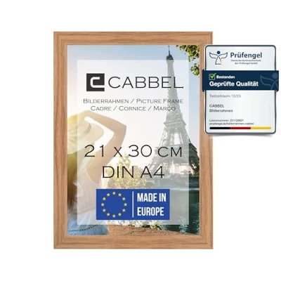 Obrázek CABBEL Jednotlivé balení (1 ks) obrazový rám DIN A4 21 x 30 MDF dřevěný v dubu s nerozbitným sklem Plexi/moderní