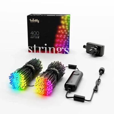 Obrázek Twinkly Strings 400 LED RGB, světelný řetěz pro venkovní i použití, chytrá světla, kompatibilní s HomeKit, Alexa a Google Home, herní IP44, ovládání pomocí aplikace, černý
