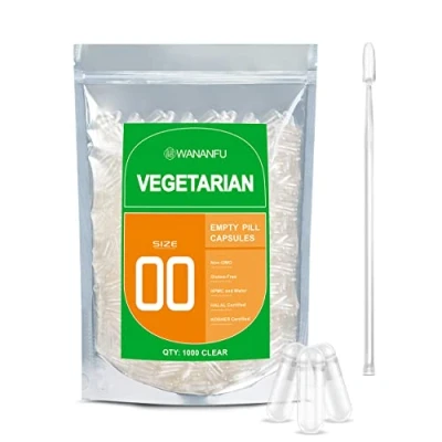 Obrázek WANANFU Vegane Leerkapseln Größe 00 (1000 Stück) Bundle mit 2 Mikrolöffeln, leere Kapseln zum Befüllen, Kompatibel Kapselfüller