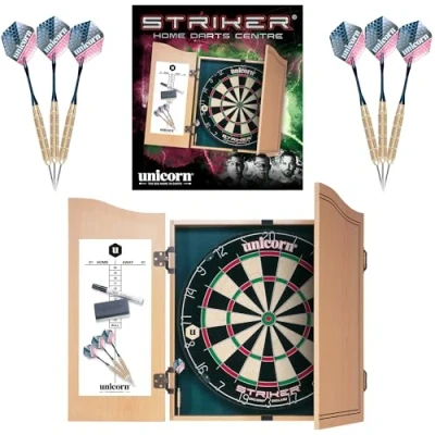 Obrázek Unicorn Striker Home Dart Center, dřevěná skříň s deskou, značkovačem, stěračem a pokladničkou