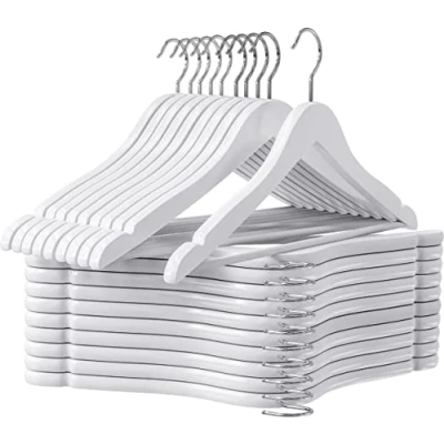 Obrázek Utopia Home 20er Pack Holzbügel mit Hosenstange und Schulterrillen, stabiles schlankes Design für Mäntel, Anzüge, Hosen Jacken, Weiß