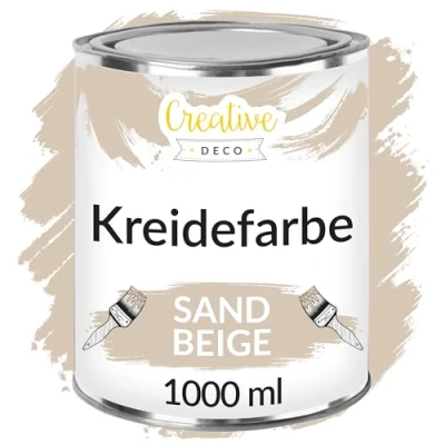 Obrázek Creative Deco Béžová křídová barva 1000 ml Lak na nábytek, nábytek Pro venkovský styl, vintage decoupage, renovace nábytku Matně omyvatelný možnost stírání a gradientu