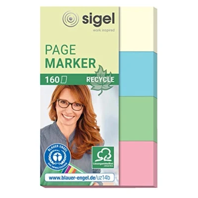 Obrázek SIGEL HN604 lepicí popisovač z recyklovaného papíru, 160 proužků ve formátu 20 x 50 mm, žlutá, modrá, zelená, červená