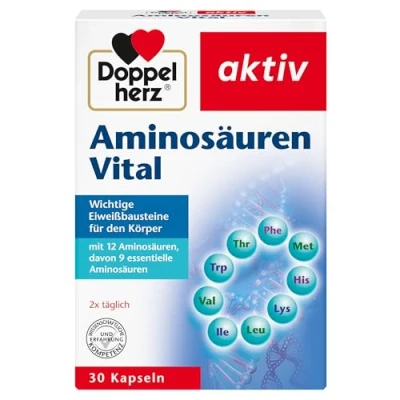 Obrázek Doppelherz Aminokyseliny Vital 12 proteinových stavebních kamenů, mezi nimi všech 9 esenciálních aminokyselin, pro sportovce a tělesně aktivní 30 kapslí