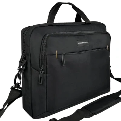Obrázek Amazon Basics kompaktní taška na laptop, přes rameno/taška s kapsami pro uložení příslušenství, notebooky do velikosti 35,6 cm, černá, 1 kus