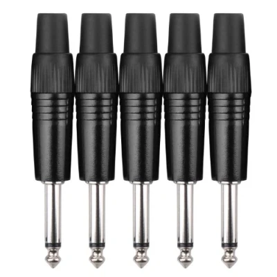 Obrázek Pronomic Sada konektorů 6,3 mm jack 5 kusů (pro montáž kabelů, montáž, vysoce kvalitní upínací kleště odlehčení tahu, stabilní kryt tlakového odlitku) černá