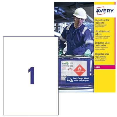 Obrázek AVERY Zweckform L7917 10 odolné fóliové etikety (10 nálepek, 210 x 297 mm na A4, extrémně silně samolepicí, pro obtížné povrchy, potištěná venkovní lepicí fólie) listů, bílá