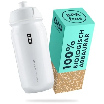 Obrázek AARON Eco láhev na pití z udržitelné cukrové třtiny, 500 ml, lehká a odolná proti vytečení, praktická vodu bez BPA pro sport, fitness, turistiku, outdoor, v bílé