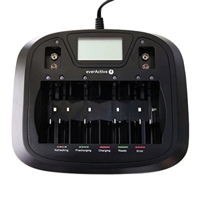 Obrázek everActive Ladegerät für 8 Akkus AAA AA C D 9V, universal und schnell, vollautomatisch, LCD mit prozentualen Batteriestandsanzeiger, Modell: NC 900U