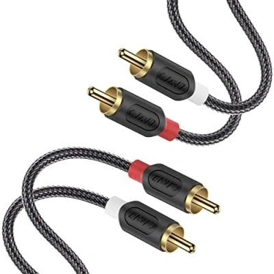 Obrázek J&amp;D Cinch kabel, 0,9 m RCA stereo audio 2 Male k kabel pro Hi Fi systém, zesilovač, domácí kino, Blu Ray Player pozlacený a nylonový pletený [Audiowave série]