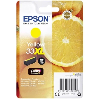 Obrázek Epson T3357 Orange, inkoust Claria Premium, tisk textu a lesklý fotografický (multibalení 5 barev) (CYMK + foto černá), Žlutá 33XL