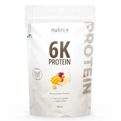 Obrázek proteinový prášek Mango Peach 1 kg ve vysokých dávkách broskve Nutri + s 6 složkami veganský izolát, koncentrát 1000 g