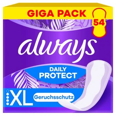 Obrázek Always Dámské slipové vložky Daily Protect, extra dlouhé (54 obvazů), Giga Pack, s svěží vůní, vhodné pro všechny slipy, prodyšné, flexibilní