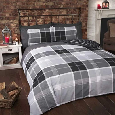 Obrázek Rapport Finest Homewares Argyle Tartan Bettbezug und 1 Kissenbezug, Grau