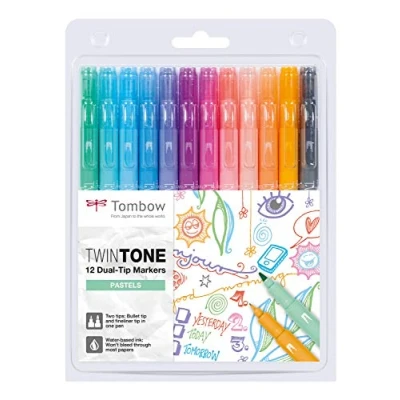 Obrázek Tombow WS PK 12P 2 Twintone zvýrazňovač sada 12 ks, dvojitý tip, pastelový, barevný