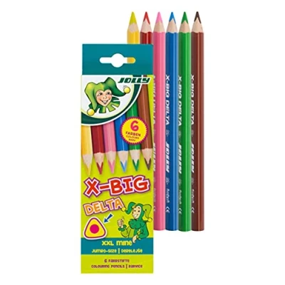 Obrázek JOLLY X BIG Delta pastelky 6 extra silných trojhranných barevných tužek extrémně odolné proti rozbití a s dlouhou životností netoxické kusů v kartonovém pouzdře, 3399 0003